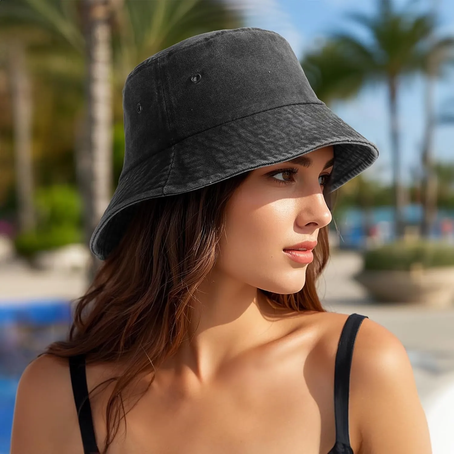 Denim Bucket Hat for Women Men Large Summer Cap for Beach Travel Fishing