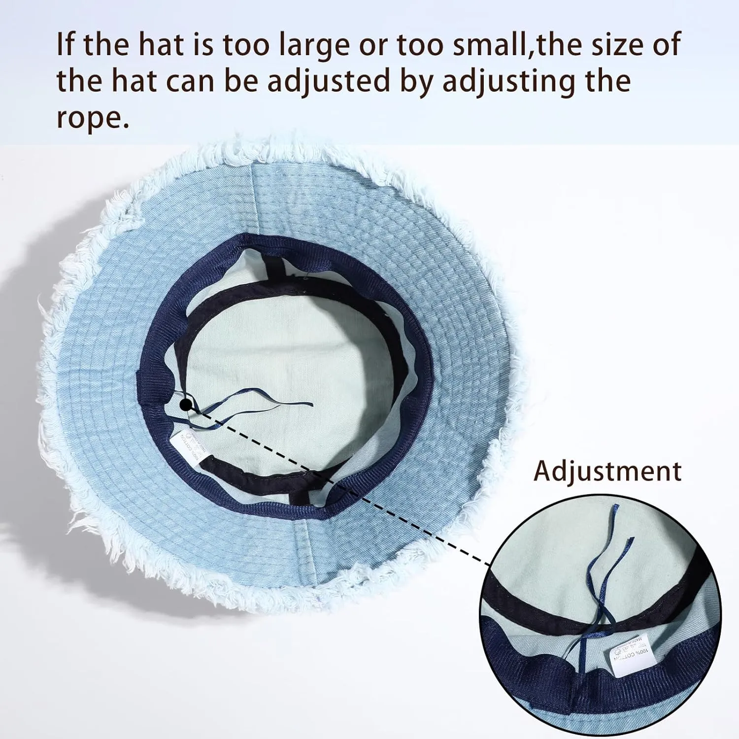 Denim Bucket Hat for Women Men Large Summer Cap for Beach Travel Fishing