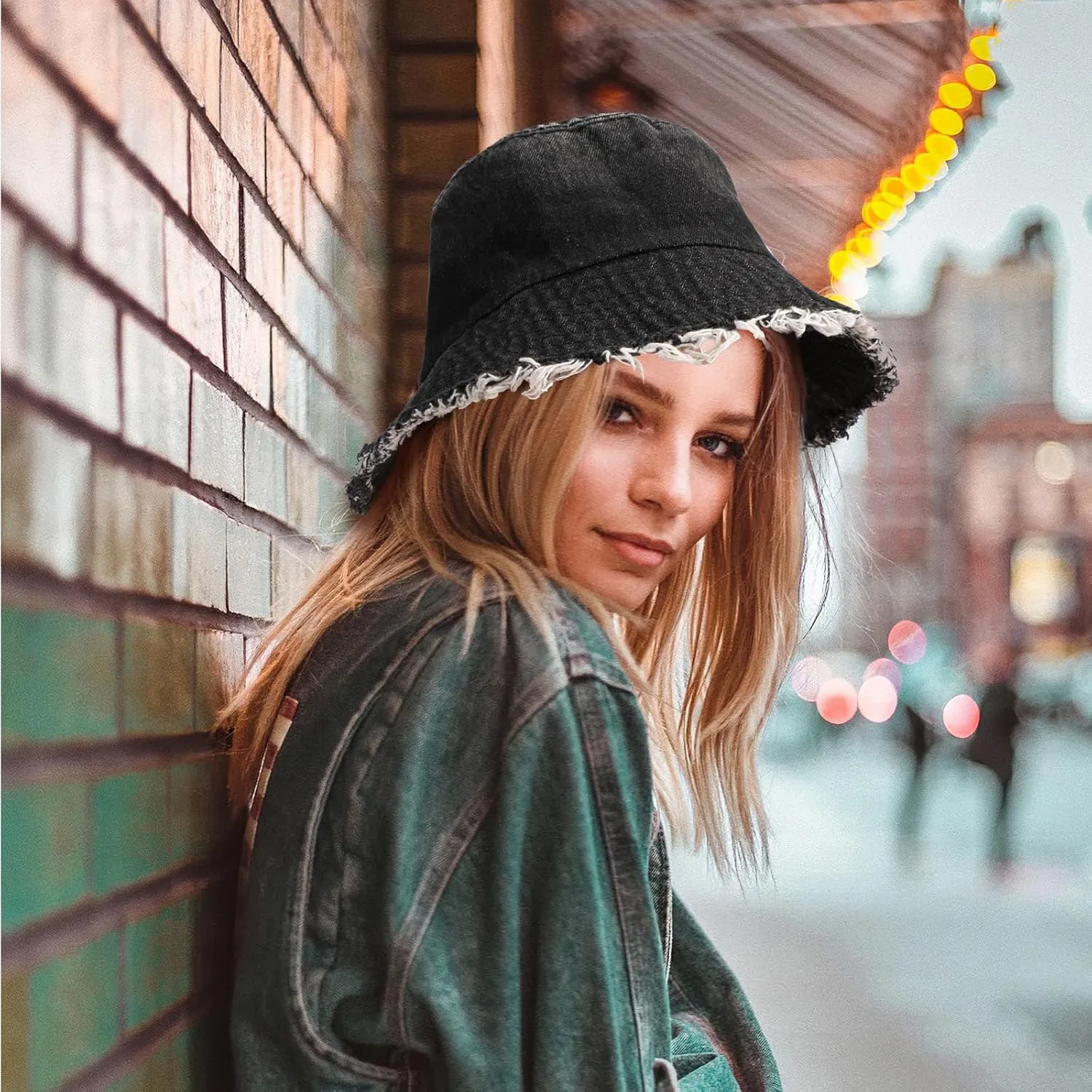 Denim Bucket Hat for Women Men Large Summer Cap for Beach Travel Fishing