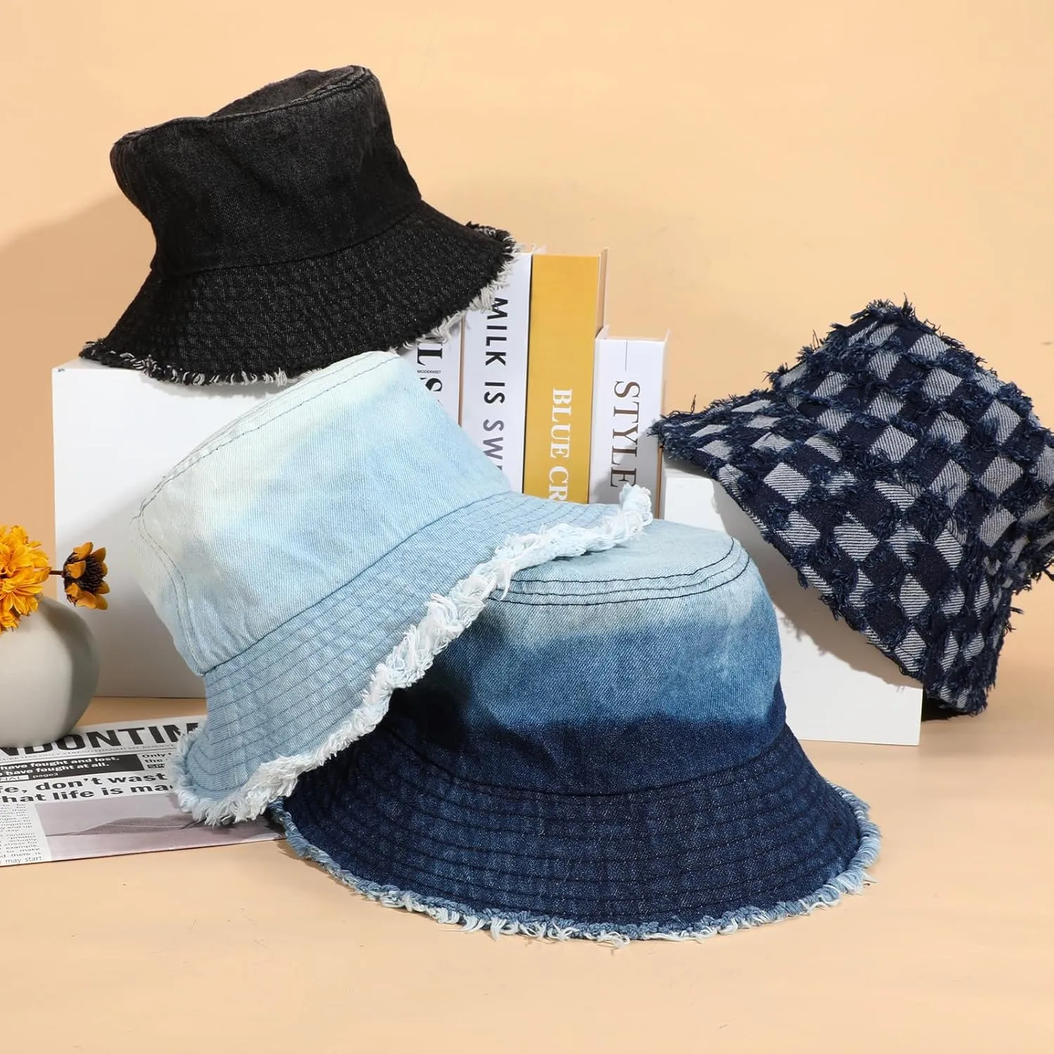 Denim Bucket Hat for Women Men Large Summer Cap for Beach Travel Fishing