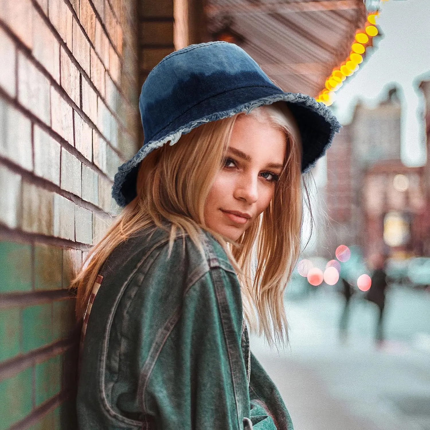 Denim Bucket Hat for Women Men Large Summer Cap for Beach Travel Fishing