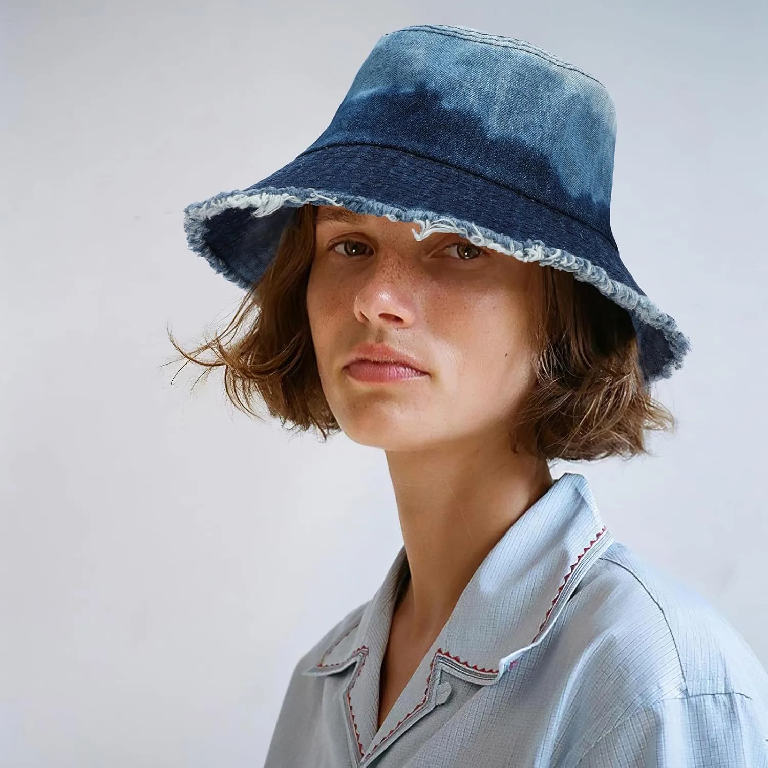 Denim Bucket Hat for Women Men Large Summer Cap for Beach Travel Fishing