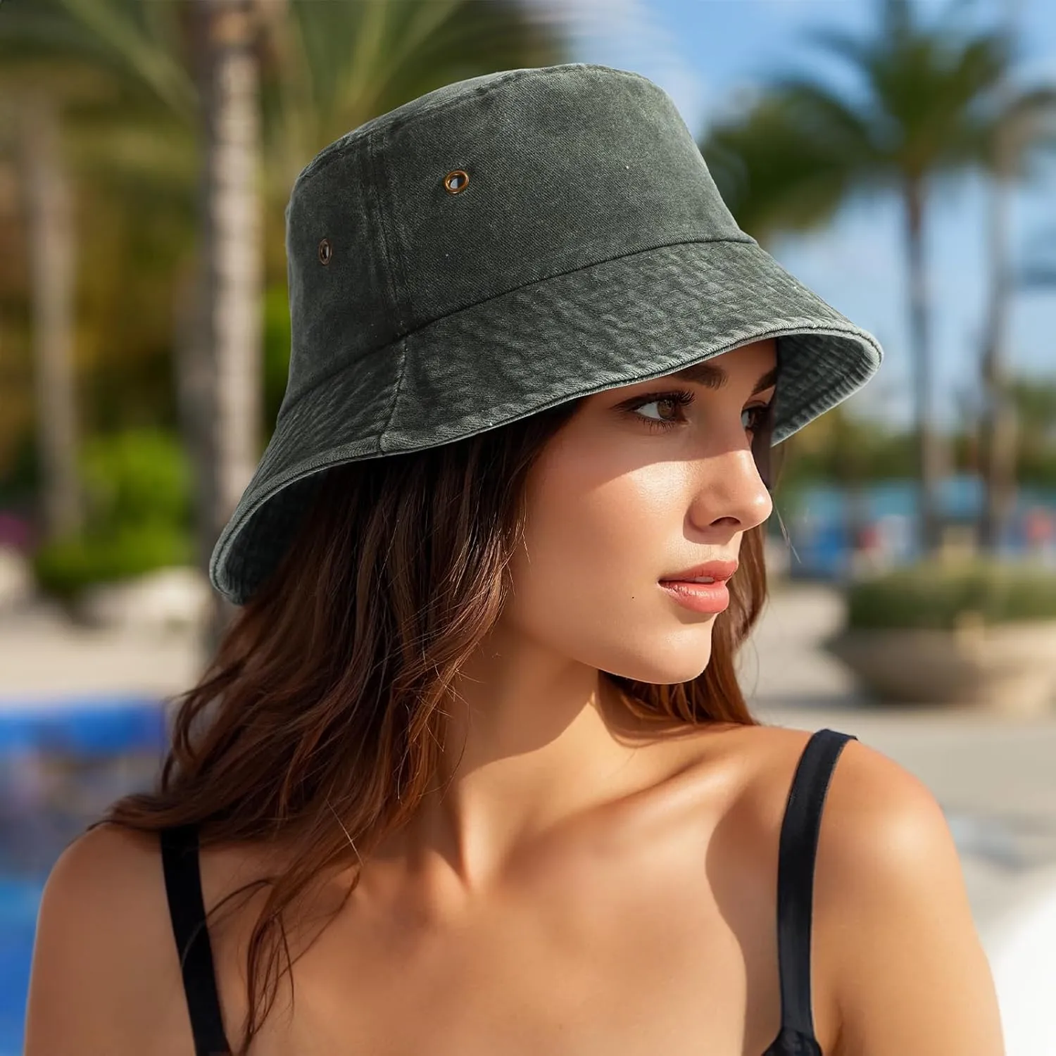Denim Bucket Hat for Women Men Large Summer Cap for Beach Travel Fishing