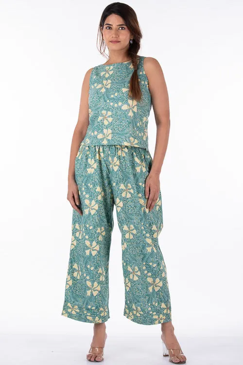 Dharan "Raag Farshi Pants " Green Block Printed Pants