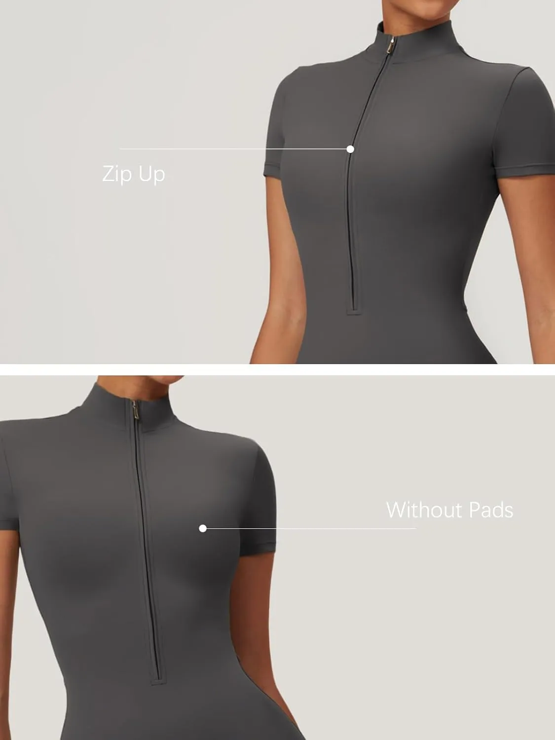 ECUPPER Women Short Sleeve Workout Jumpsuits One Piece Zip Up Gym Romper Tummy Control Athletic Yoga Unitard Bodysuit Shorts