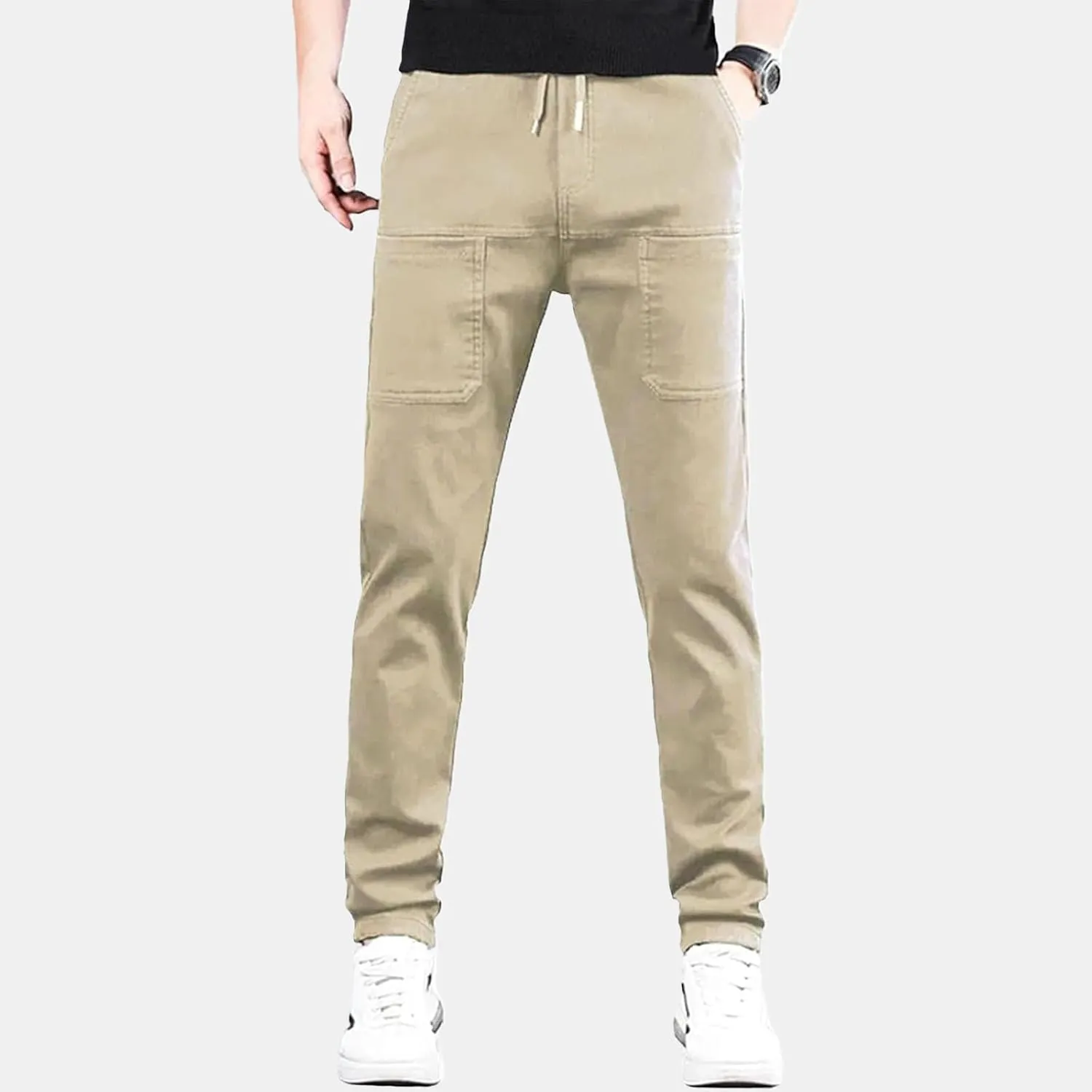 evzosrz Mens Summer Cargo Pants, Straight High Stretch Solid Waterproof High Stretch Comfy Casual Trousers with Multi-Pockets