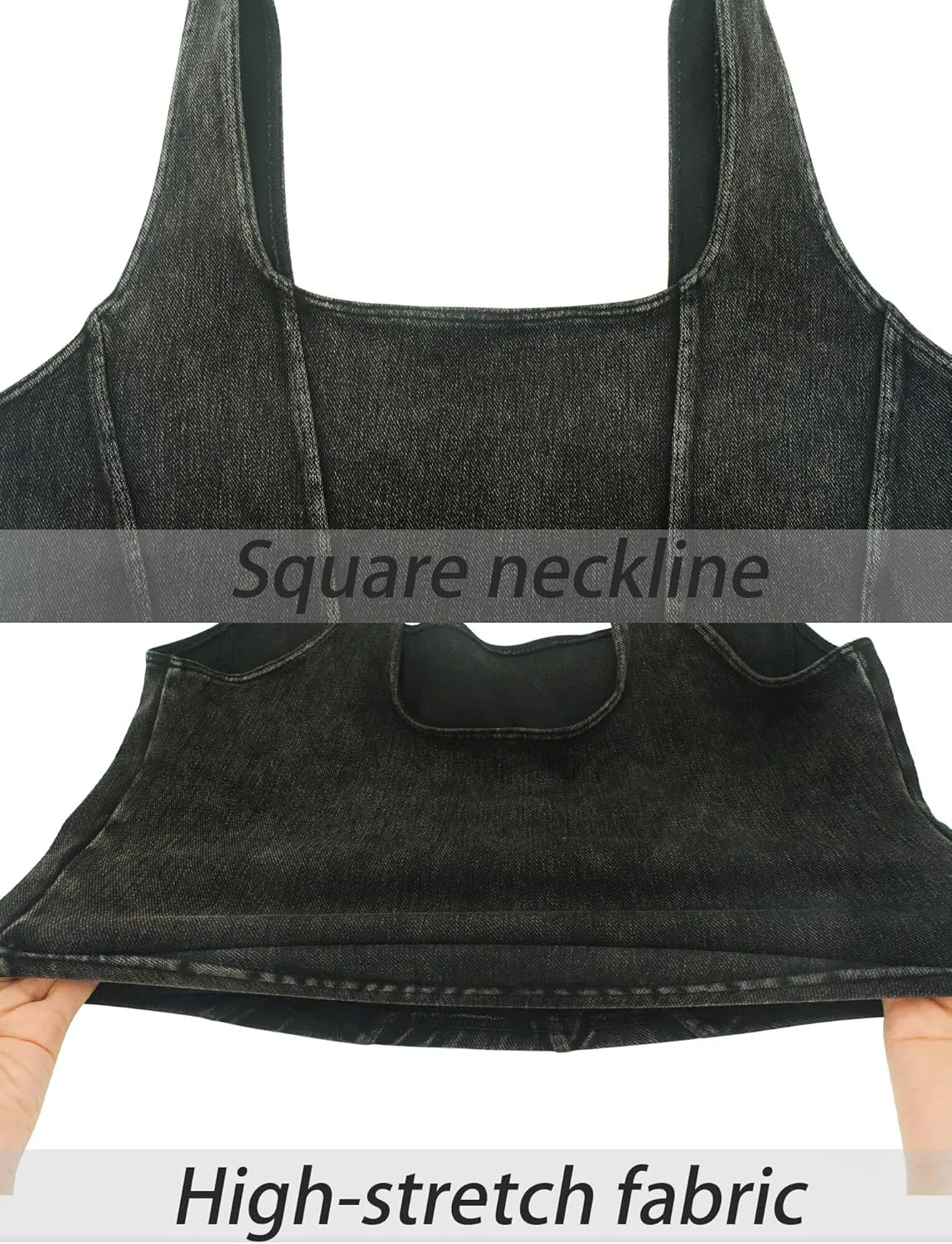 FEOYA Denim Corset Top for Women Square Neck Jean Crop Tank Tops Sleeveless Bustier Cami Cropped Shirt