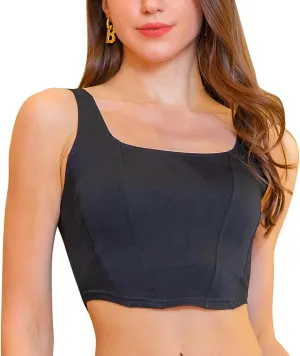 FEOYA Denim Corset Top for Women Square Neck Jean Crop Tank Tops Sleeveless Bustier Cami Cropped Shirt