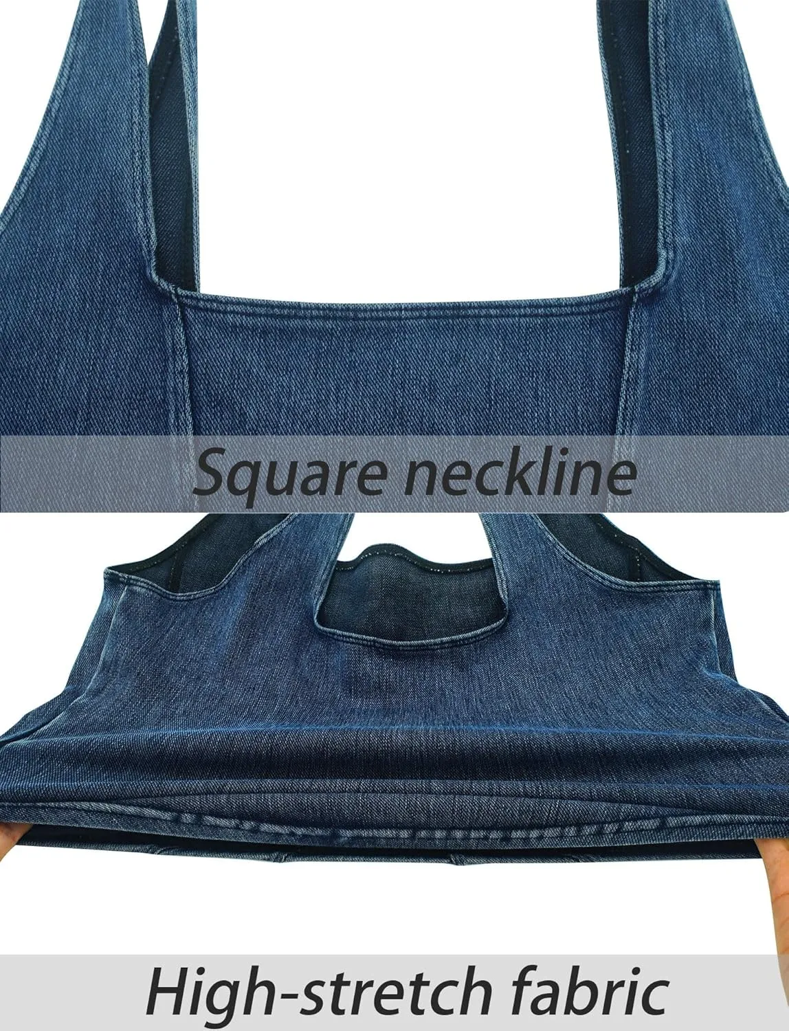 FEOYA Denim Corset Top for Women Square Neck Jean Crop Tank Tops Sleeveless Bustier Cami Cropped Shirt