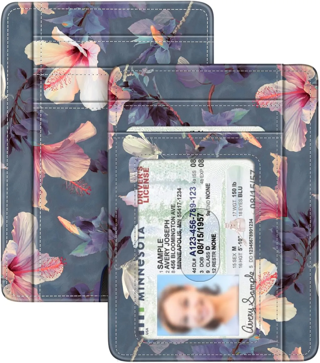FINTIE Slim Minimalist Front Pocket Wallet, RFID Blocking Credit Card Holder Card Cases with ID Window for Men Women (Blooming Hibiscus)