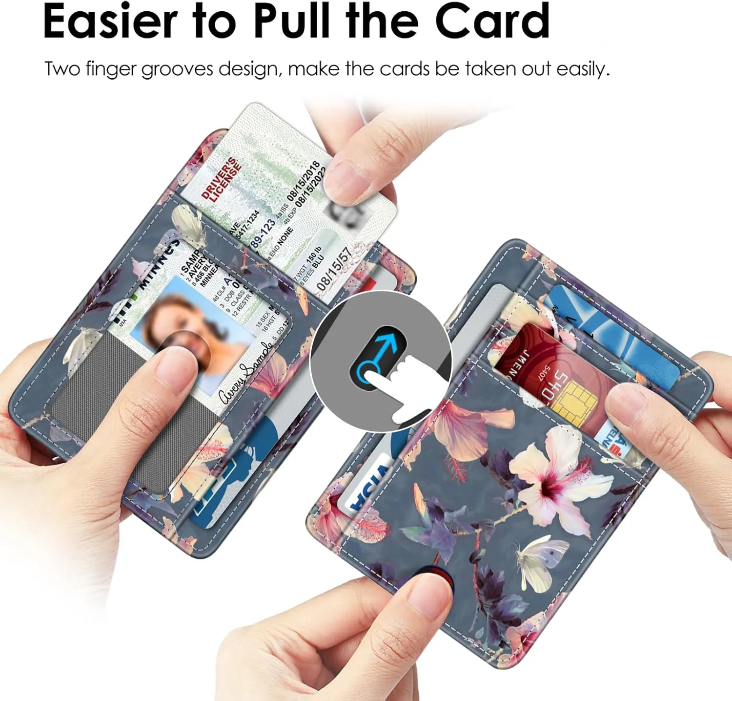 FINTIE Slim Minimalist Front Pocket Wallet, RFID Blocking Credit Card Holder Card Cases with ID Window for Men Women (Blooming Hibiscus)