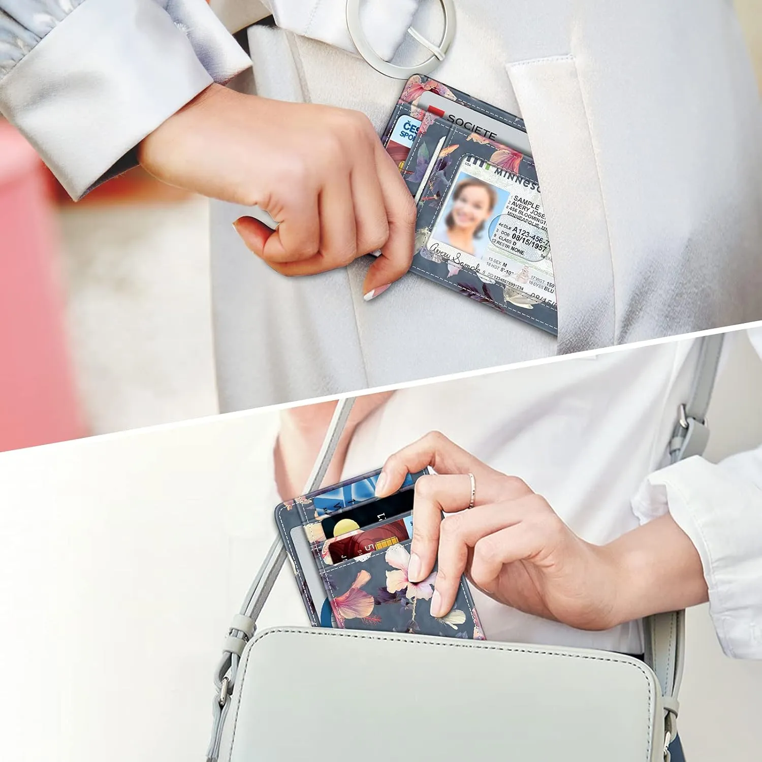 FINTIE Slim Minimalist Front Pocket Wallet, RFID Blocking Credit Card Holder Card Cases with ID Window for Men Women (Blooming Hibiscus)