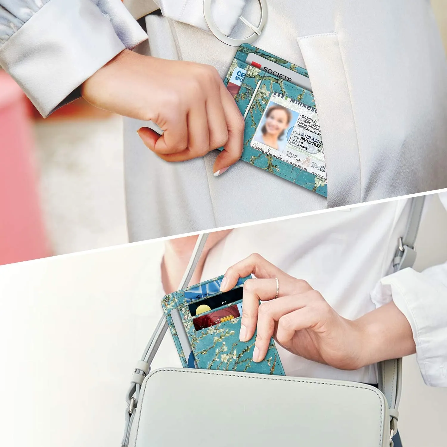 Fintie Slim Minimalist Front Pocket Wallet, RFID Blocking Credit Card Holder Card Cases with ID Window for Men Women (Blossom)