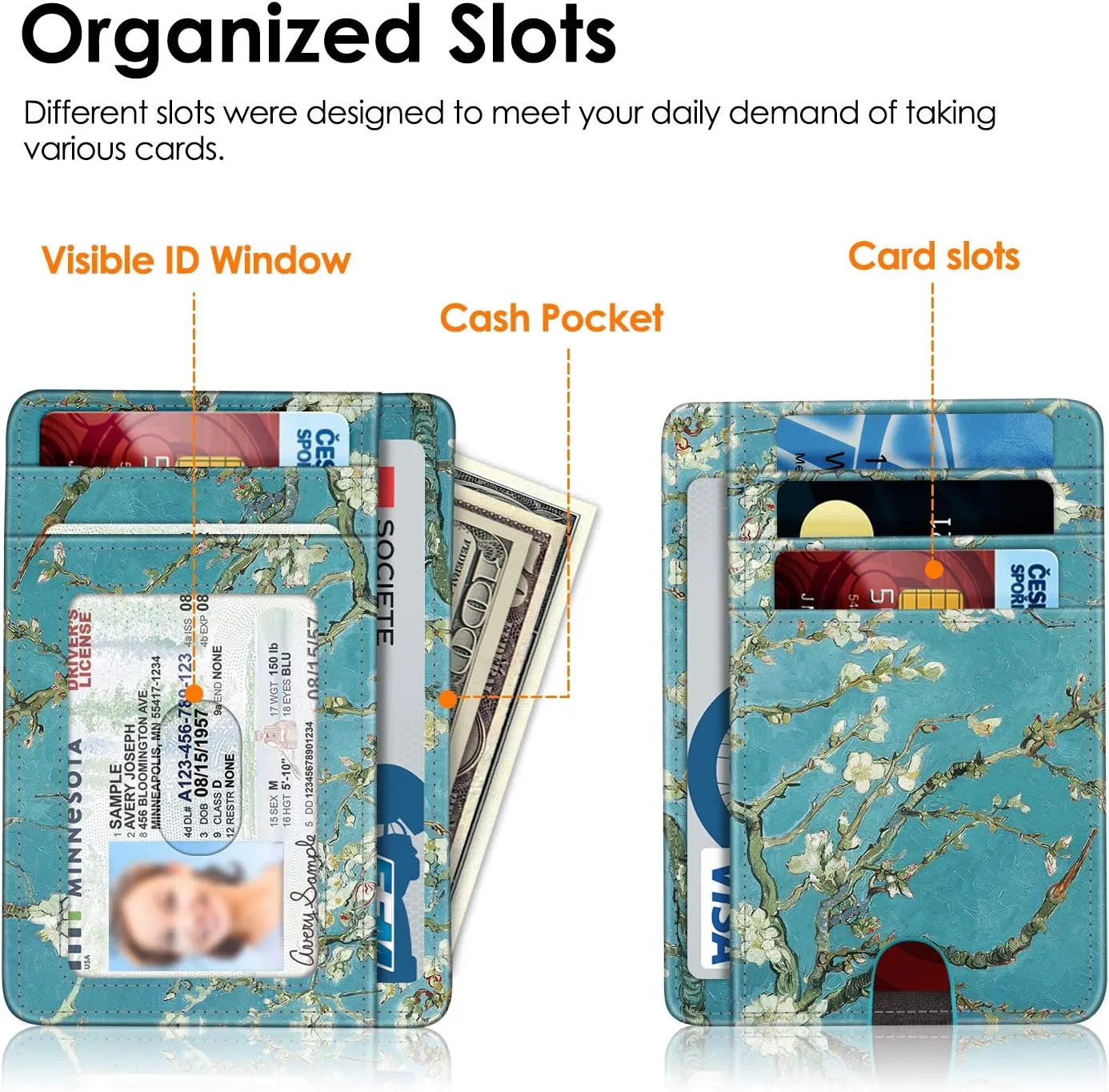 Fintie Slim Minimalist Front Pocket Wallet, RFID Blocking Credit Card Holder Card Cases with ID Window for Men Women (Blossom)