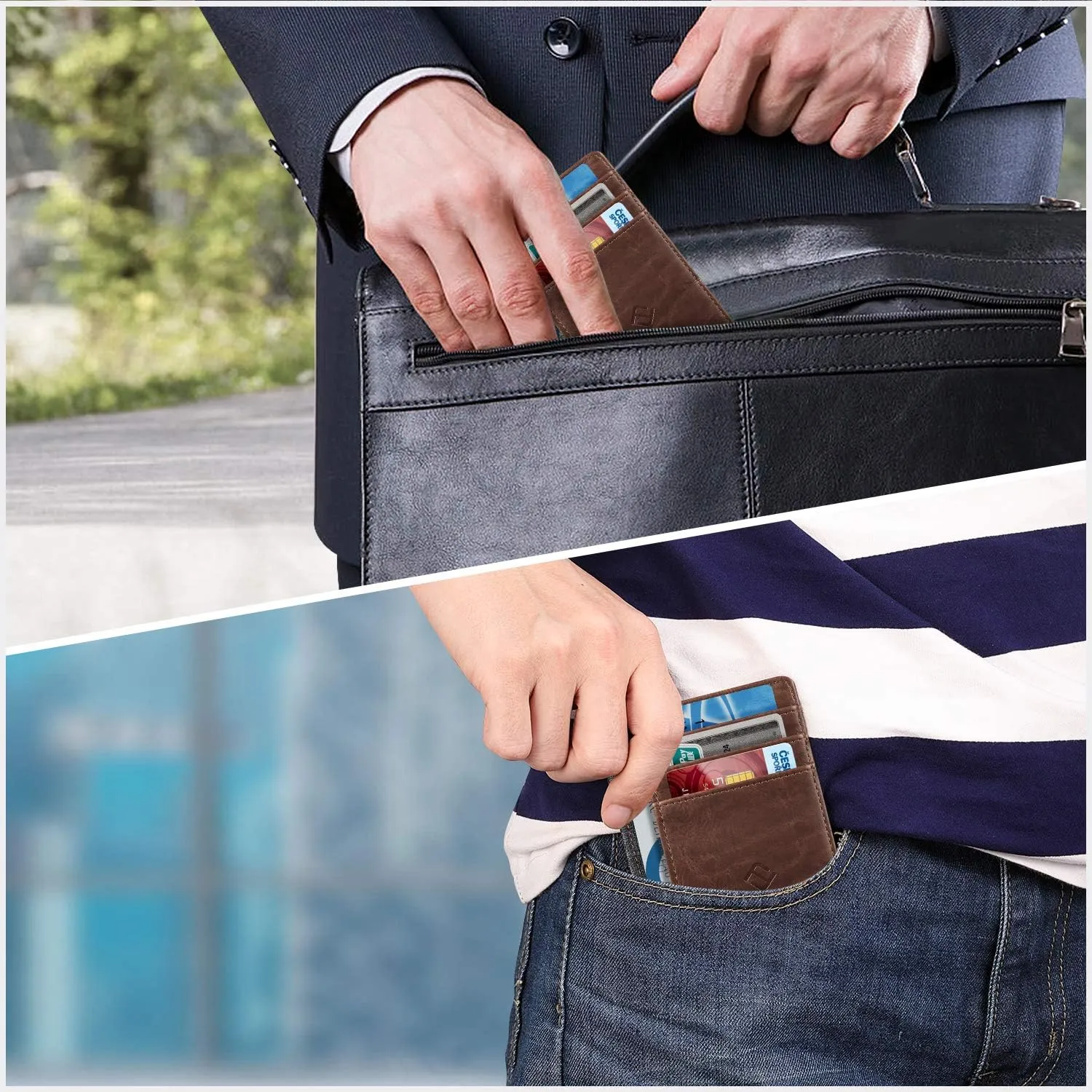 Fintie Slim Minimalist Front Pocket Wallet, RFID Blocking Credit Card Holder Card Cases with ID Window for Men Women (Brown)