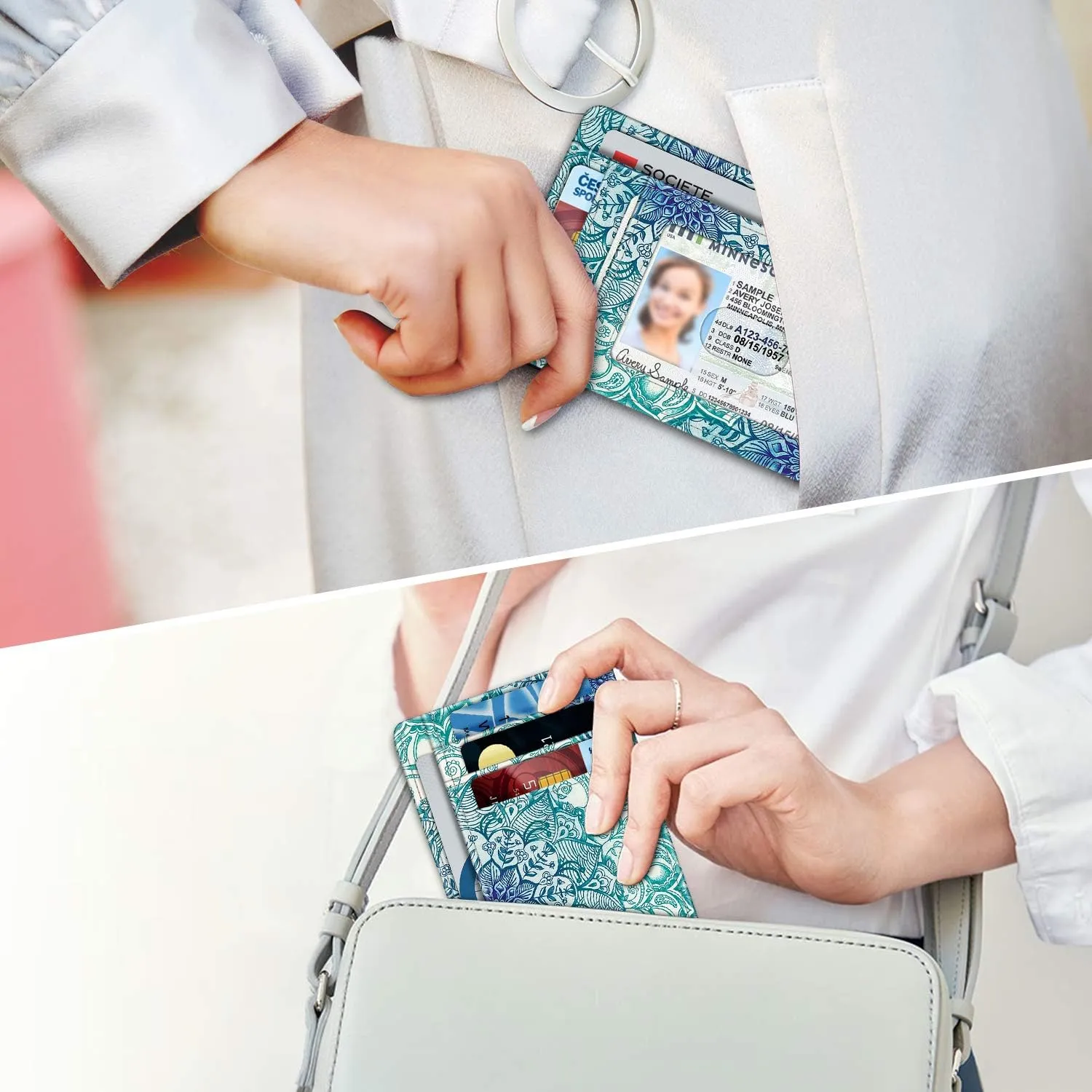 Fintie Slim Minimalist Front Pocket Wallet, RFID Blocking Credit Card Holder Card Cases with ID Window for Men Women (Emerald Illusions)