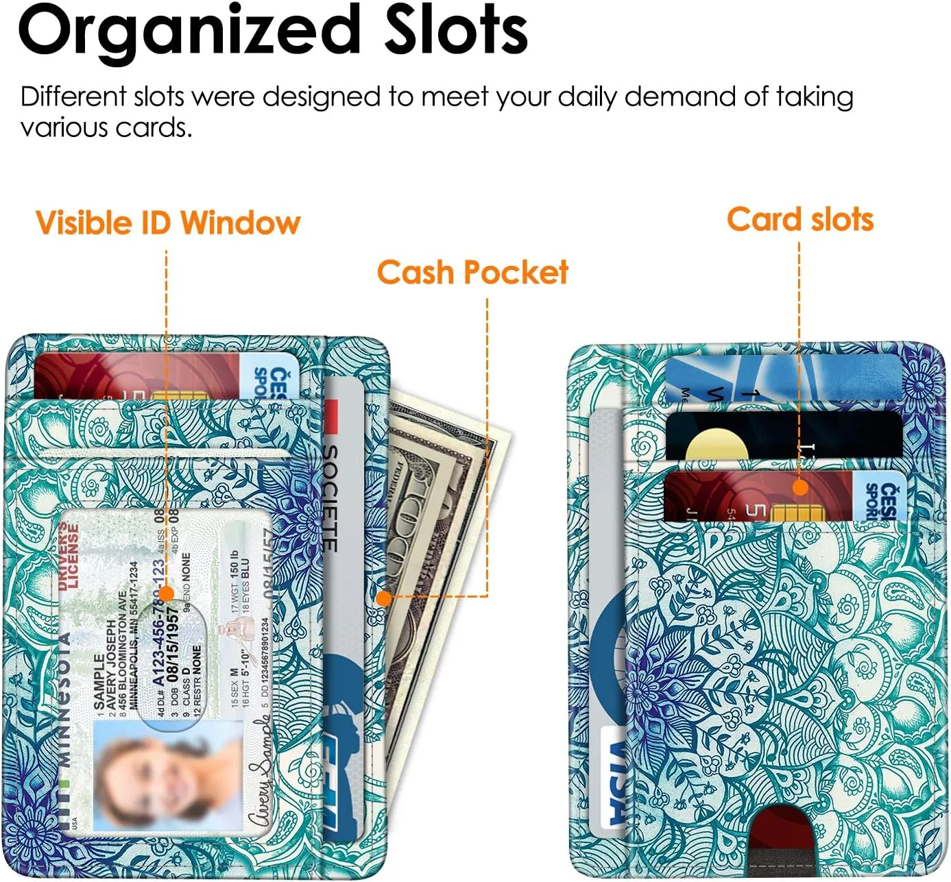 Fintie Slim Minimalist Front Pocket Wallet, RFID Blocking Credit Card Holder Card Cases with ID Window for Men Women (Emerald Illusions)