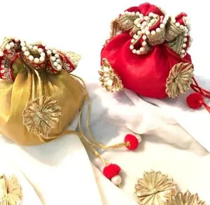 floral organza potli bag set of 10 pieces for give away gifts for wedding/festivals