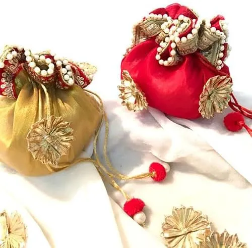floral organza potli bag set of 10 pieces for give away gifts for wedding/festivals