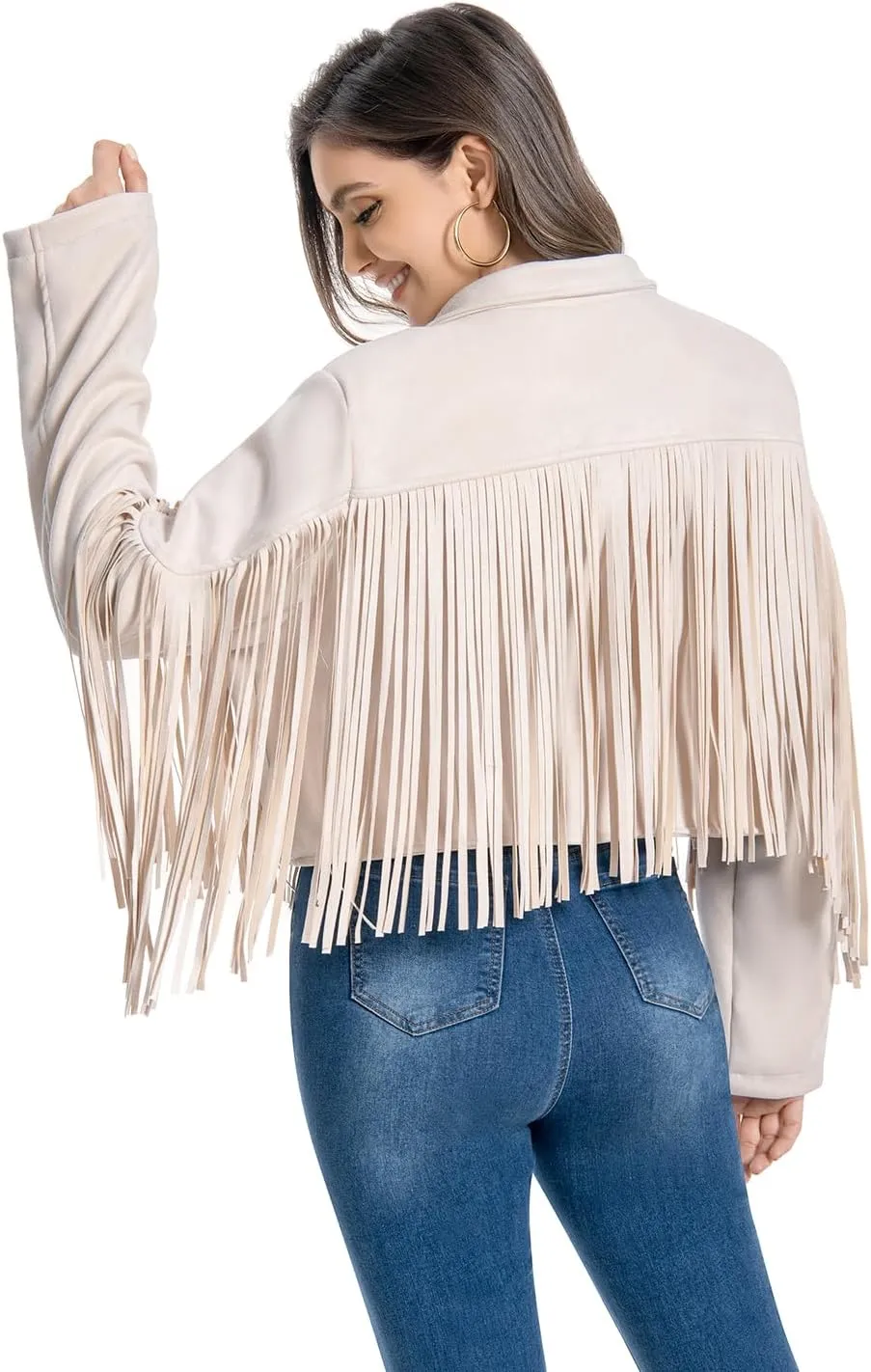 Fringe Jacket, Western Cowgirl Faux Suede Leather Jacket Tassel Crop Moto Top Country Concert Outfits for Women.