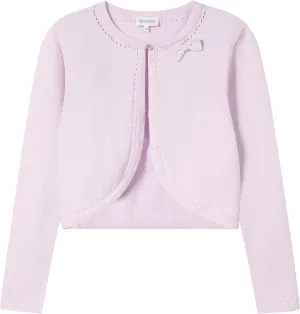 Girls' Cropped Long Sleeve Knitted Bolero Cardigan with Bowknot Button Closure - Kids' Shrug Sweater Jacket Outwear