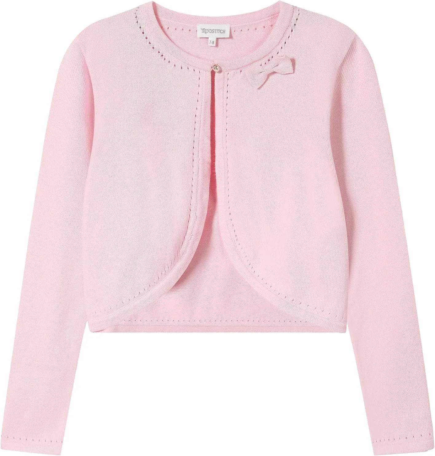 Girls' Cropped Long Sleeve Knitted Bolero Cardigan with Bowknot Button Closure - Kids' Shrug Sweater Jacket Outwear