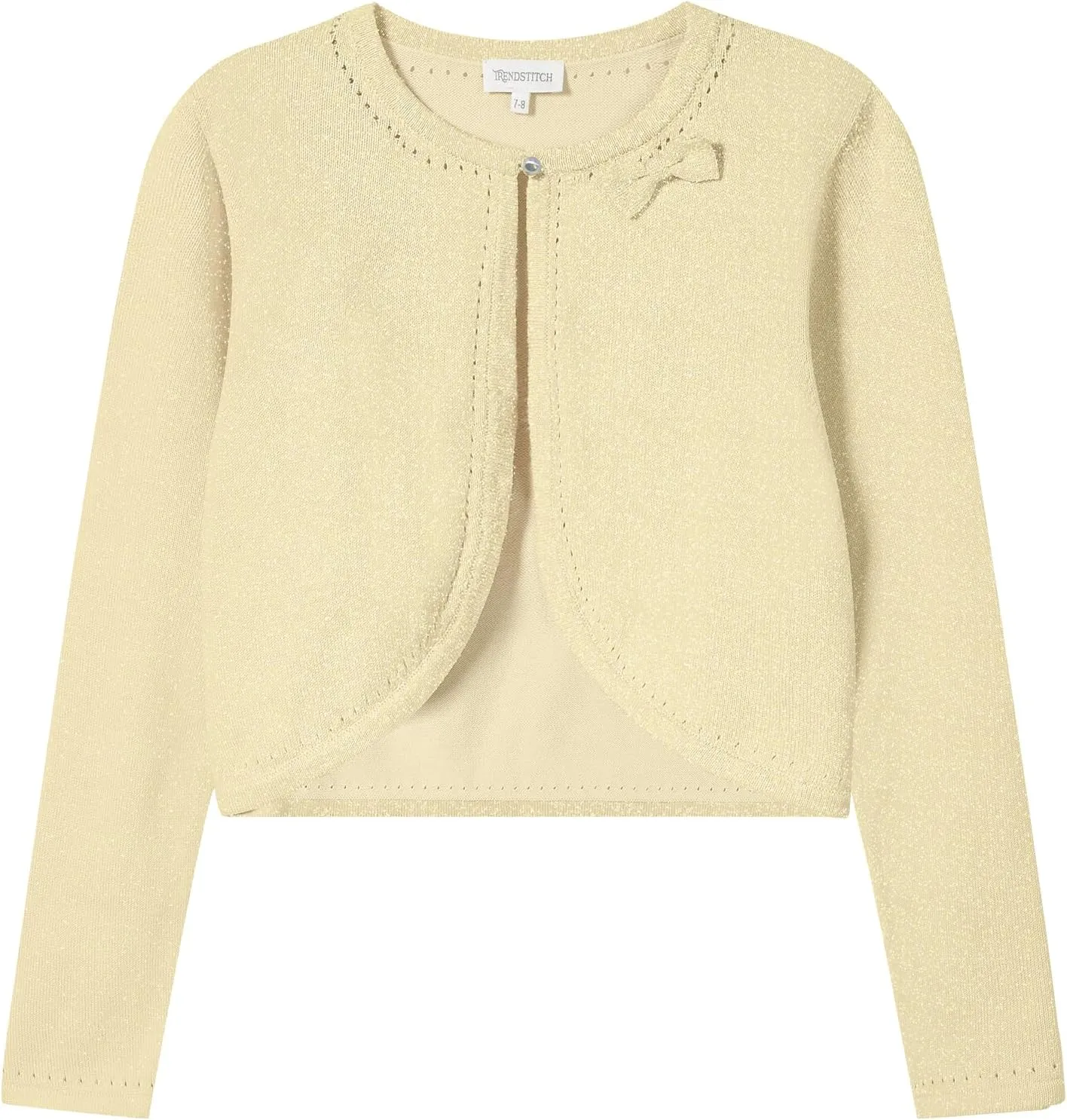 Girls' Cropped Long Sleeve Knitted Bolero Cardigan with Bowknot Button Closure - Kids' Shrug Sweater Jacket Outwear