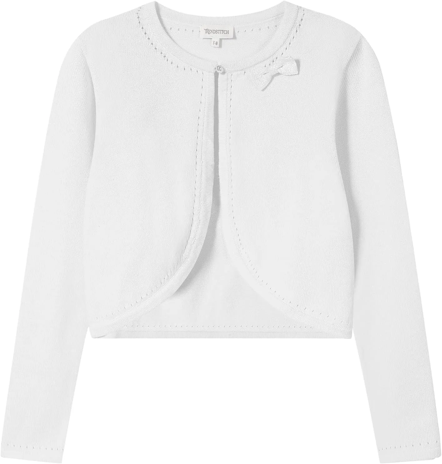 Girls' Cropped Long Sleeve Knitted Bolero Cardigan with Bowknot Button Closure - Kids' Shrug Sweater Jacket Outwear