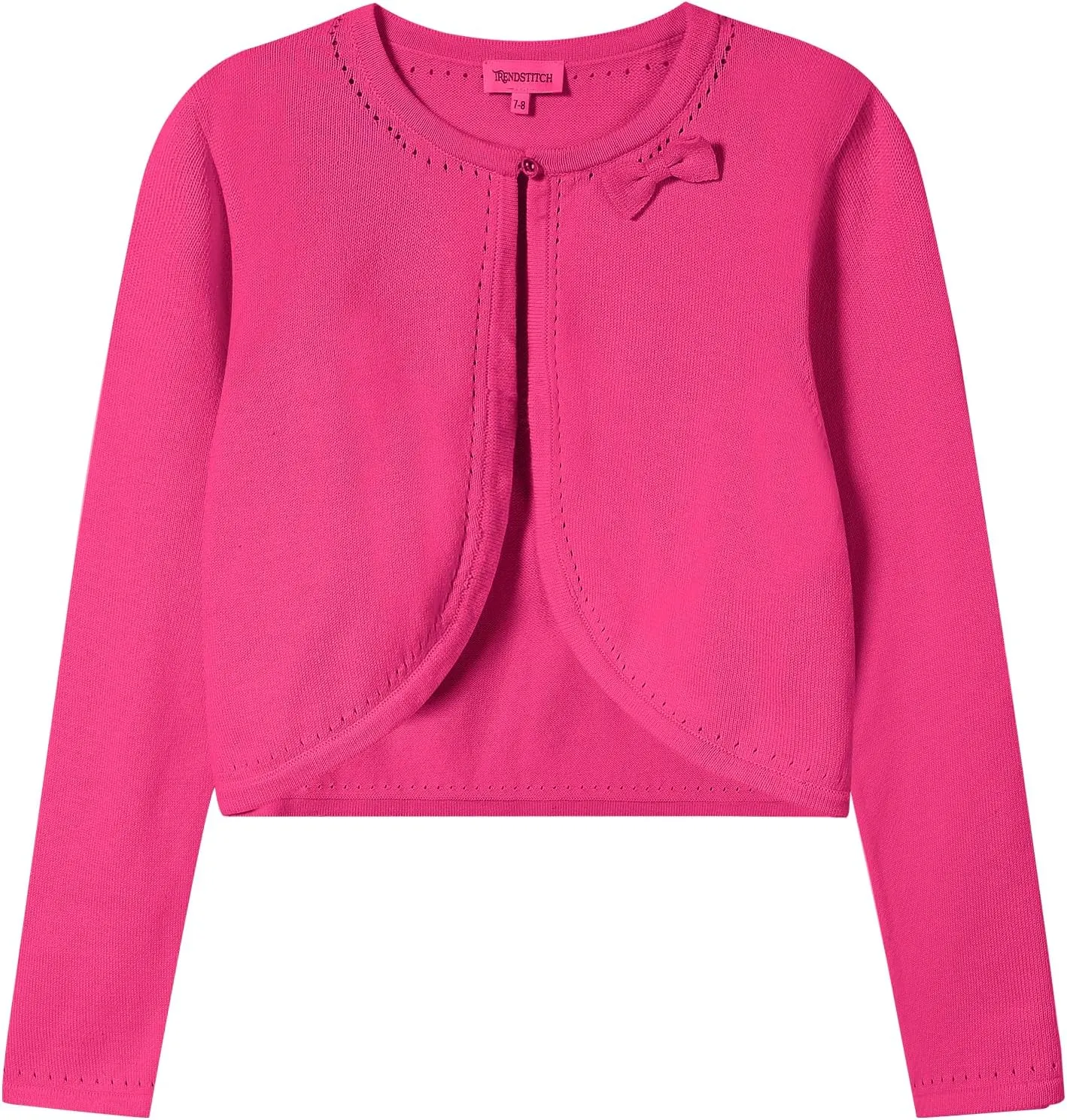 Girls' Cropped Long Sleeve Knitted Bolero Cardigan with Bowknot Button Closure - Kids' Shrug Sweater Jacket Outwear