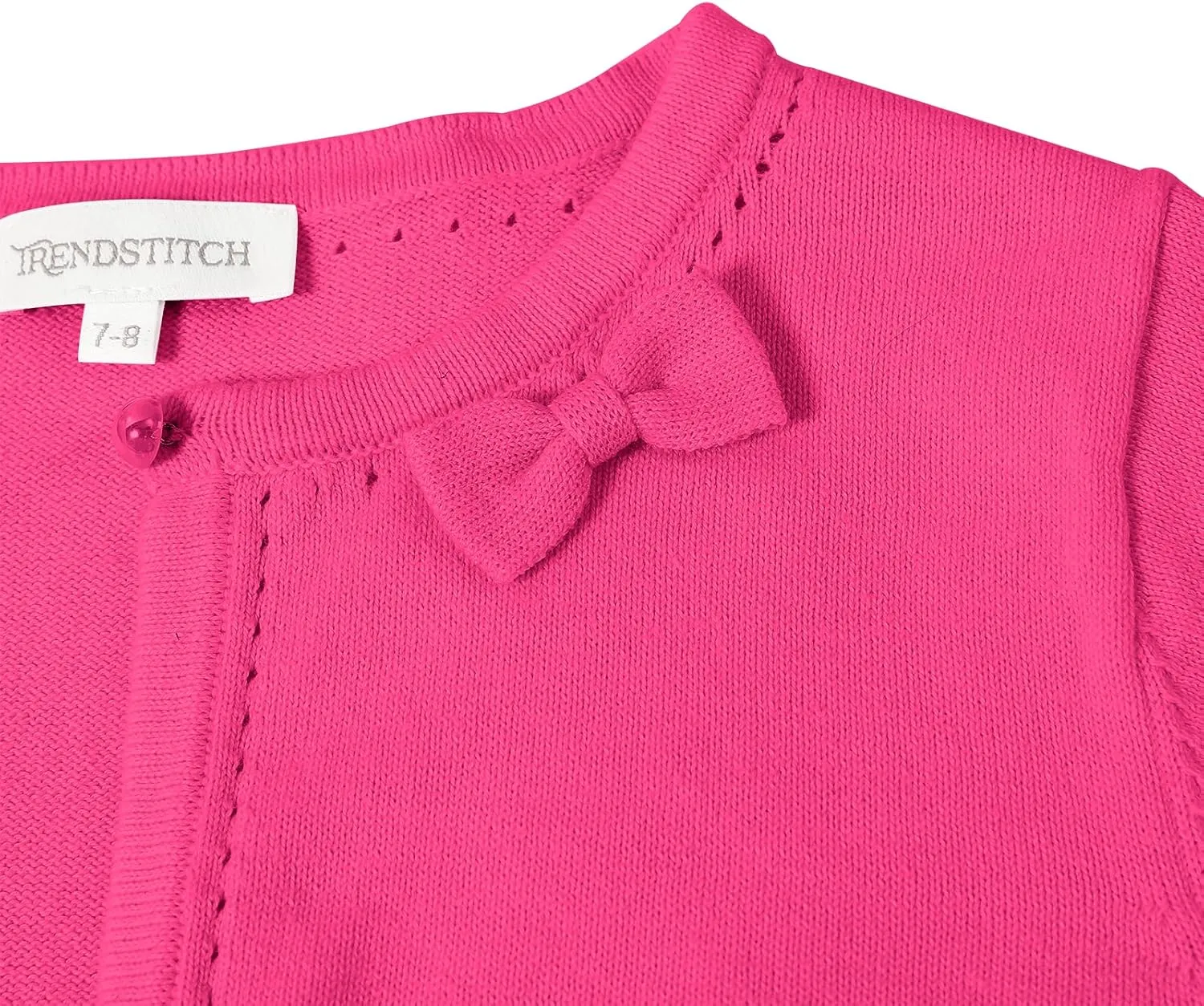Girls' Cropped Long Sleeve Knitted Bolero Cardigan with Bowknot Button Closure - Kids' Shrug Sweater Jacket Outwear