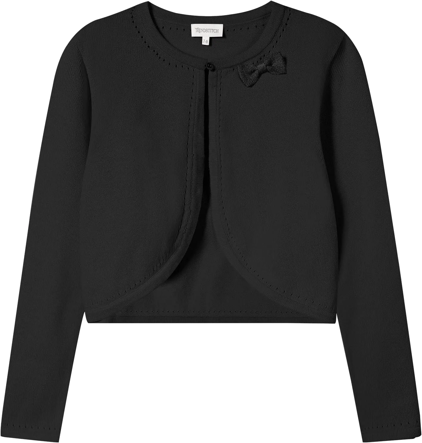 Girls' Cropped Long Sleeve Knitted Bolero Cardigan with Bowknot Button Closure - Kids' Shrug Sweater Jacket Outwear