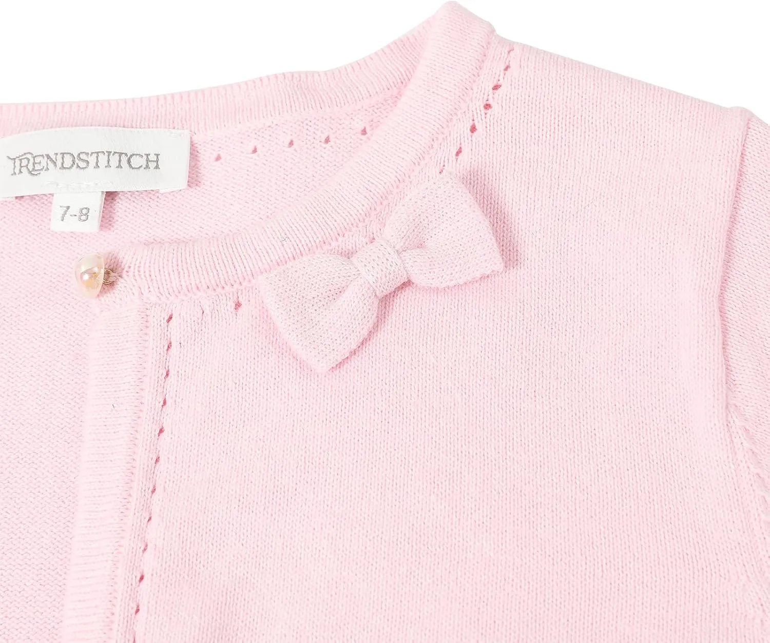 Girls' Cropped Long Sleeve Knitted Bolero Cardigan with Bowknot Button Closure - Kids' Shrug Sweater Jacket Outwear