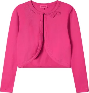 Girls' Cropped Long Sleeve Knitted Bolero Cardigan with Bowknot Button Closure - Kids' Shrug Sweater Jacket Outwear