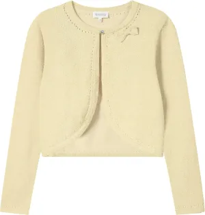 Girls' Cropped Long Sleeve Knitted Bolero Cardigan with Bowknot Button Closure - Kids' Shrug Sweater Jacket Outwear