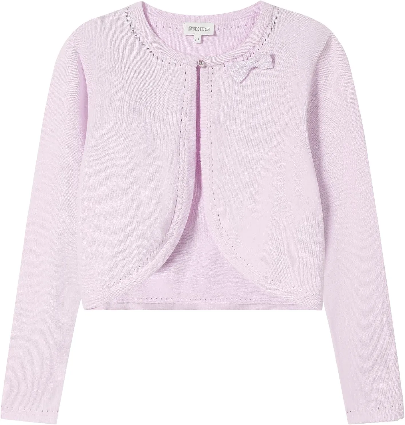 Girls' Cropped Long Sleeve Knitted Bolero Cardigan with Bowknot Button Closure - Kids' Shrug Sweater Jacket Outwear