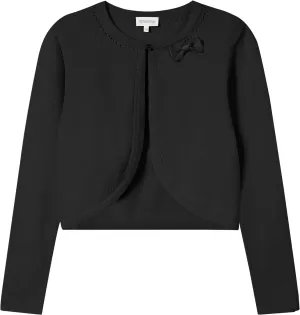 Girls' Cropped Long Sleeve Knitted Bolero Cardigan with Bowknot Button Closure - Kids' Shrug Sweater Jacket Outwear