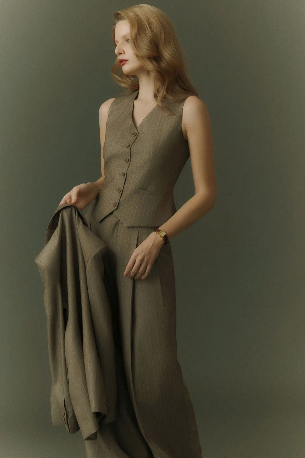 Glimmer Straight Wide Leg Wool Blend Floor Length Pants
