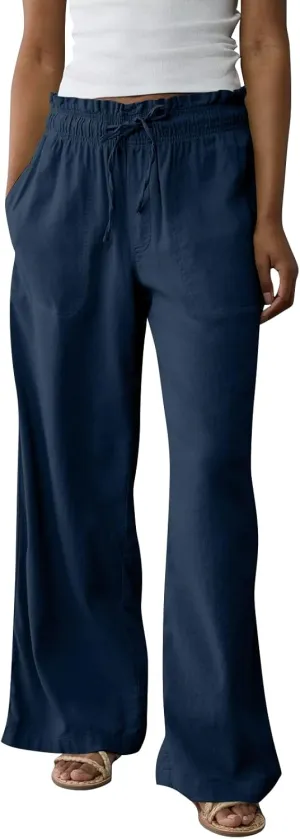 GOFULY Linen Wide Leg Pants for Women 2025 High Waisted Pants Casual Elastic Waist Drawstring Summer Trouser with Pockets