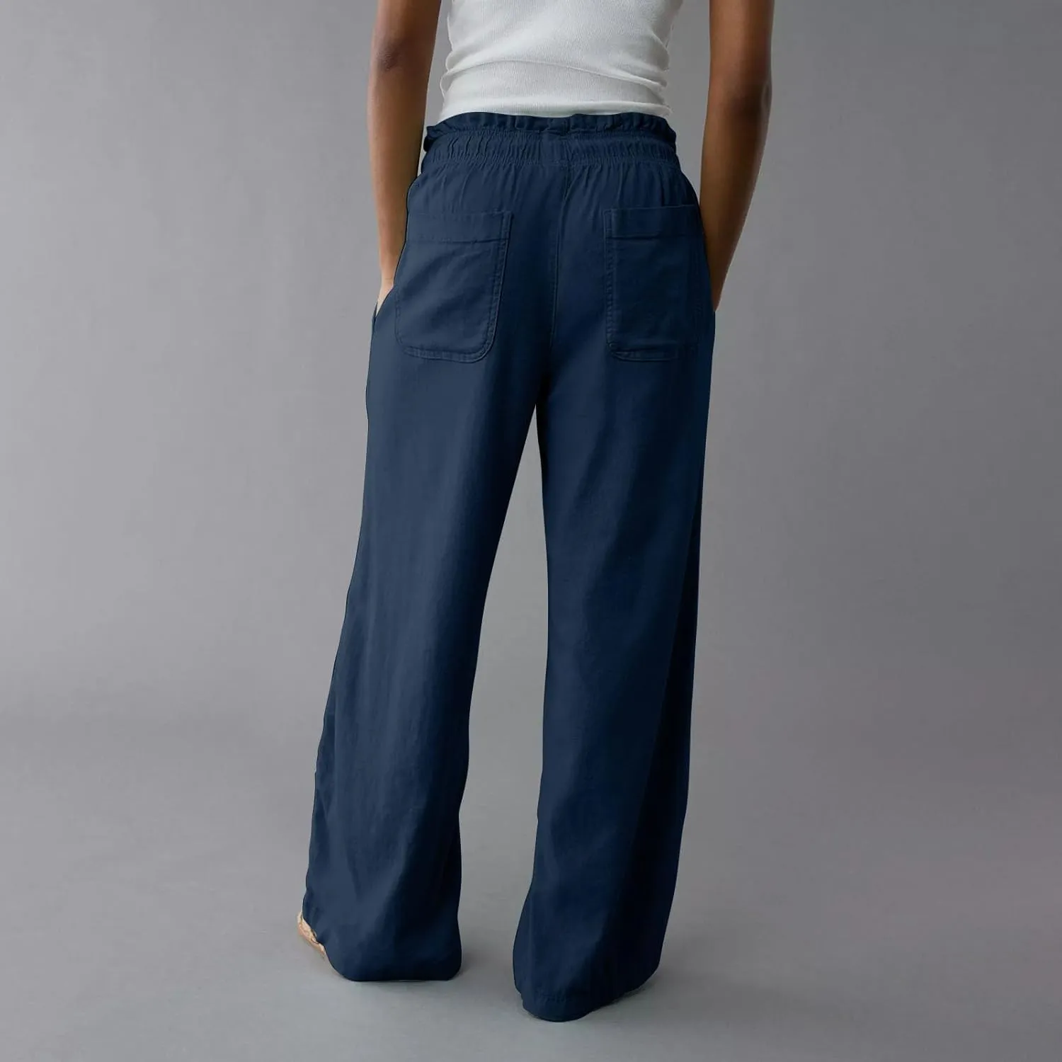 GOFULY Linen Wide Leg Pants for Women 2025 High Waisted Pants Casual Elastic Waist Drawstring Summer Trouser with Pockets
