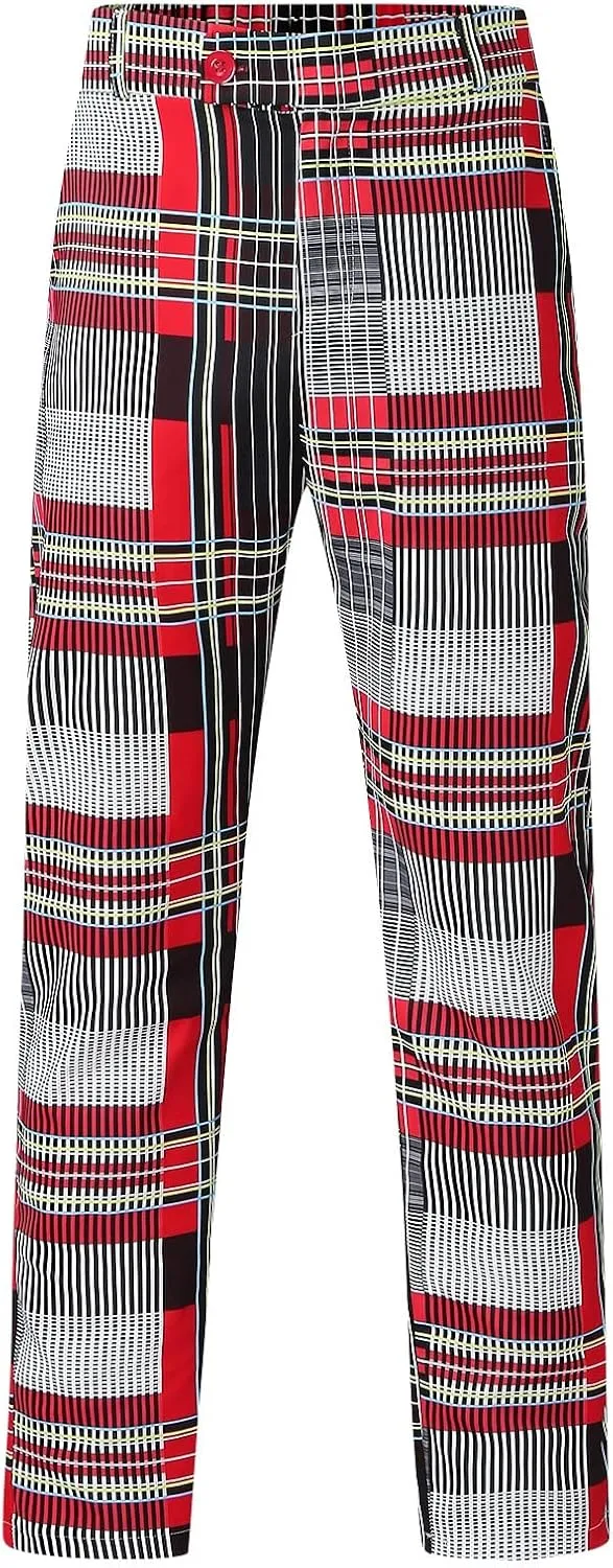GOKKILRW Chinos for Men Casual Slim Fit Dress Pants Plaid Stretch Flat-Front Skinny Pants Business Work Pencil Lounge Pants