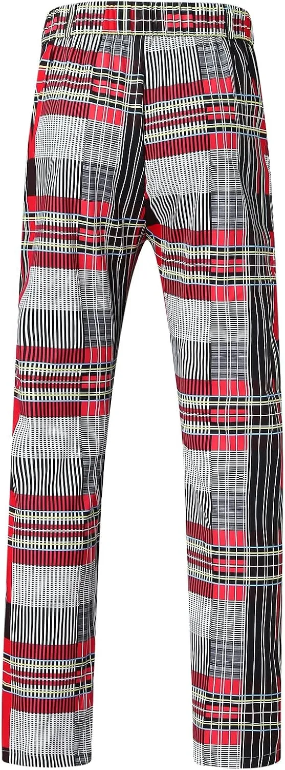 GOKKILRW Chinos for Men Casual Slim Fit Dress Pants Plaid Stretch Flat-Front Skinny Pants Business Work Pencil Lounge Pants