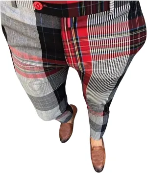 GOKKILRW Chinos for Men Casual Slim Fit Dress Pants Plaid Stretch Flat-Front Skinny Pants Business Work Pencil Lounge Pants