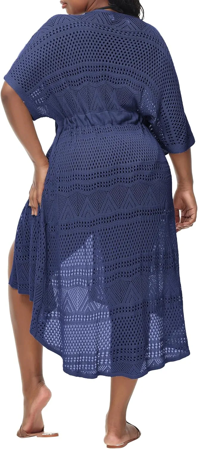 Hanna Nikole Women Plus Size Long Cover-ups for Swimwear Open Front Tie Beach Kimono Cardigan Flowy Beachwear