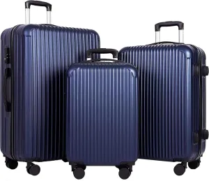 Hardshell Luggage 3-Piece Set with TSA Lock | 20" 24" 28" Spinner Suitcases | ABS PC Lightweight Durable Luggage Set for Women & Men, Silent 360 Wheels, Water-Resistant Travel Luggage (Blue)
