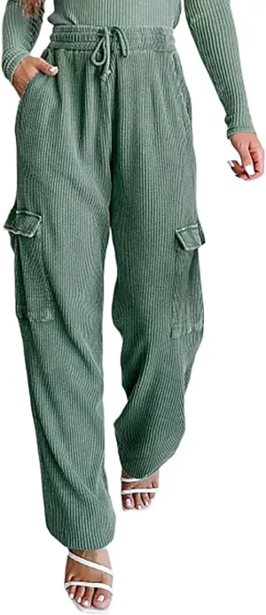 High Waisted Cargo Pants for Women Corduroy Wide Leg Straight Casual Pants Womens High Waisted Cargo Pants Women