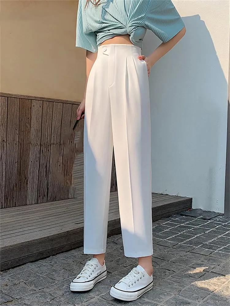 High Waisted Pants Women Fashion High Waisted Harem Pants Office Casual Ankle Length Suits Pants