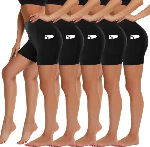 HIGHDAYS 5 Pack Biker Shorts with Pockets for Women - 5"/8" High Waist Spandex Workout Yoga Running Athletic