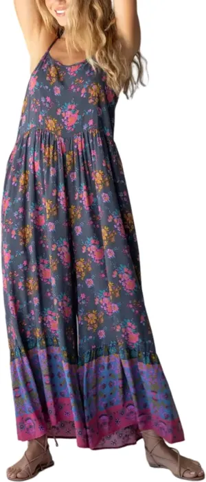 Himosyber Women's Summer Boho Jumpsuits Casual Wide Leg Bib Overalls Floral Print Rompers with Pockets