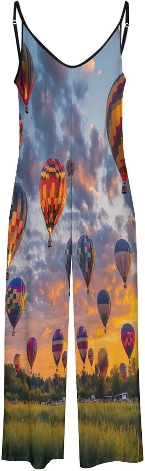 Hot Air Balloons Jumpsuit for Women Casual Suspender Rompers Baggy Long Pants