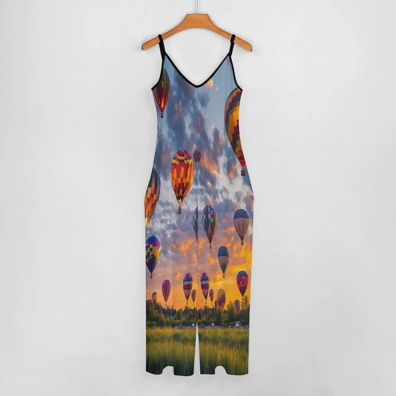 Hot Air Balloons Jumpsuit for Women Casual Suspender Rompers Baggy Long Pants